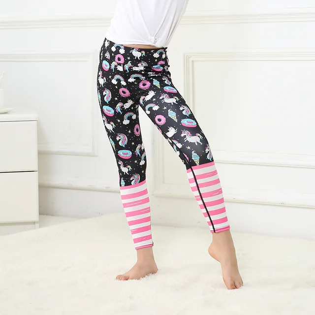 Matching Girls leggings black pink donuts rainbow unicorn cartoon