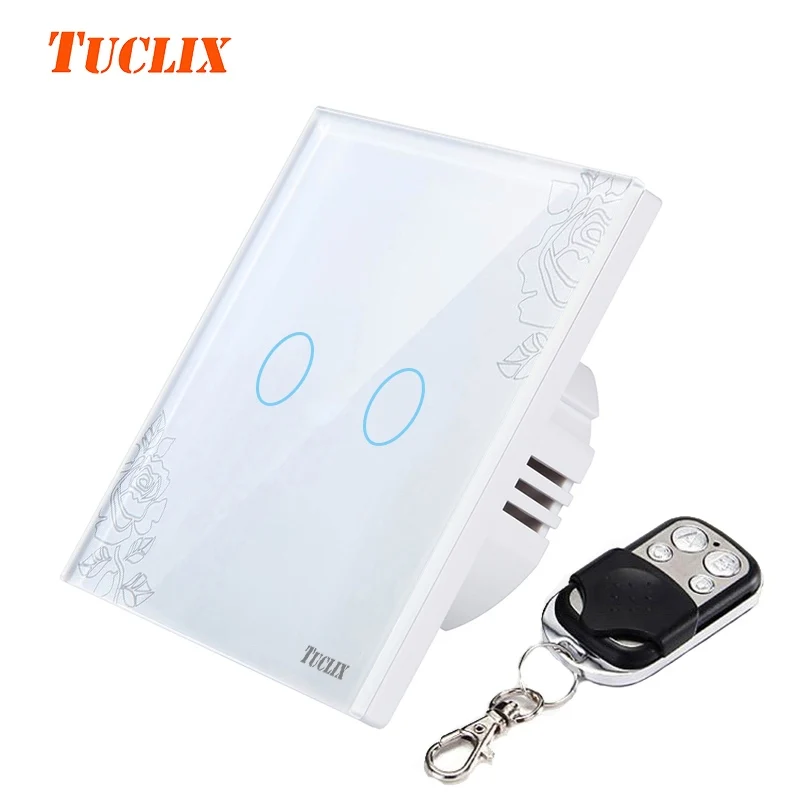  TUCLIX EU/UK 2 gangs 1 way remote control touch switch remote wall lamp switch crystal lace of toug - 32803377357