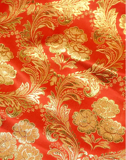 

50*150cm Jacquard damask Costume kimono cos festive wedding dress cheongsam gold cloth woven Phoenix flowers brocade fabric