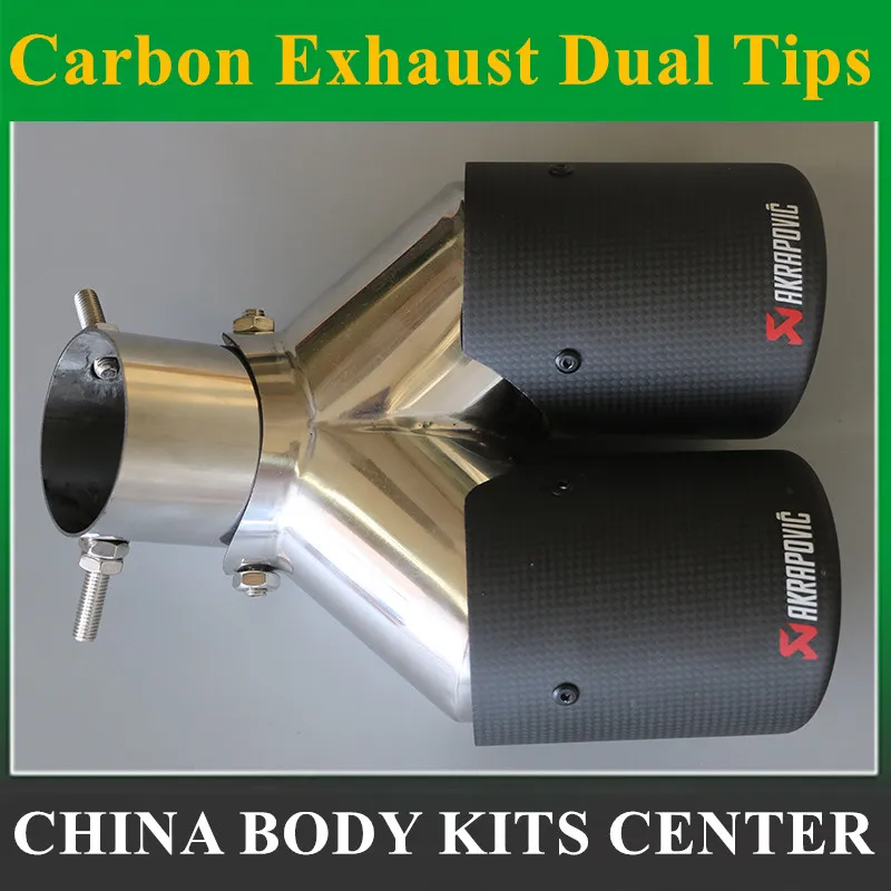 

Universal Bend Style Twin Outlet Ak rapovic Car Exhaust Tip Stainless Steel Carbon Pipe Modified Rear Tail Liner Accessories