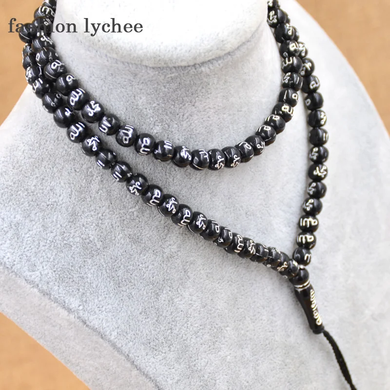 

fashion lychee Islamic Plastic Black Round Prayer 7mm Beads Rosary Necklace Tibetan Buddhist Buddha Lucky Amulet Jewelry