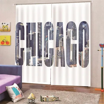 

3D Digital Print Chicago style Window Solid Door Curtains Drape Panel Sheer For Living Room Bedroom Home Decor Draps AP26