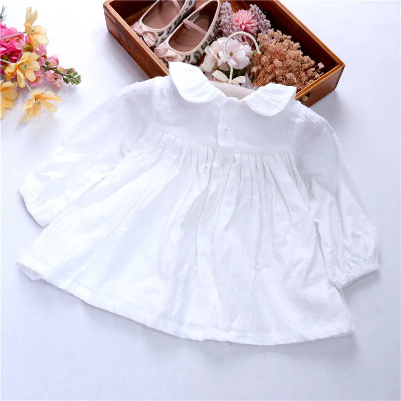 Блузка для маленьких девочек; белая детская одежда с длинными рукавами и воротником «Питер Пэн»; Модная хлопковая детская одежда с оборками