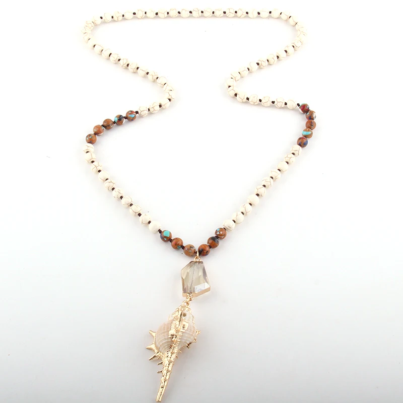 Модные ювелирные изделия Длинные завязанные камни оболочки кулон ожерелье s для женщин национальное ожерелье