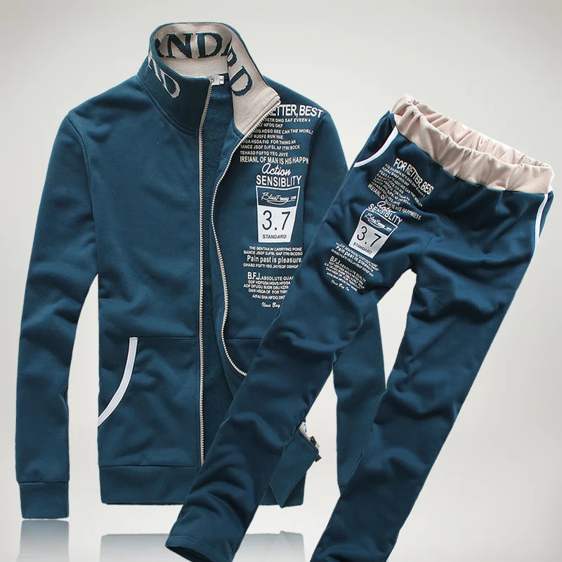 New Men 2Pcs//set Print Sweat Tracksuit Outwear Sports Suit Tops Pants Fashion