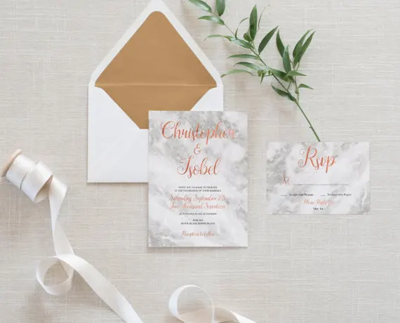 

Rose Gold Marble Wedding Invitations with RSVP