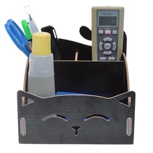 XRHYY Дерево DIY собрать милый кот ручка карандаш/косметический держатель стол органайзер для дома, офиса(черный цвет