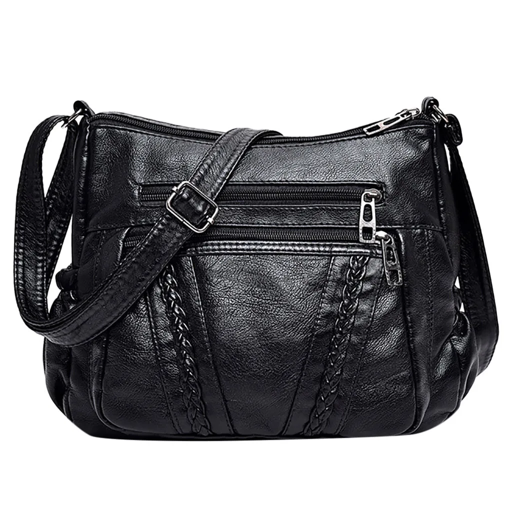 

Fashion Women Cross Bag Black Soft Washed Leather Shoulder Bag Patchwork Messenger Bag Small Flap Bag for Girls
