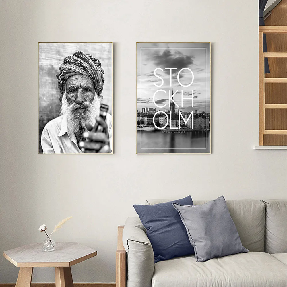 

Black White Feature Canvas Painting Old Man Wall Art Poster Print Nordic Decoration Picture Home Decor Unframed