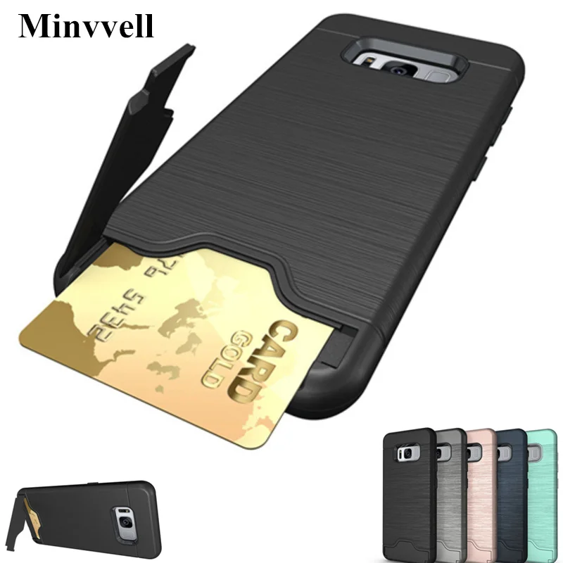 For Samsung Galaxy S8Plus S8 Cover Brushed Armor Silicone Rubber Phone Case S8plus Card Slot Holder | Мобильные телефоны и