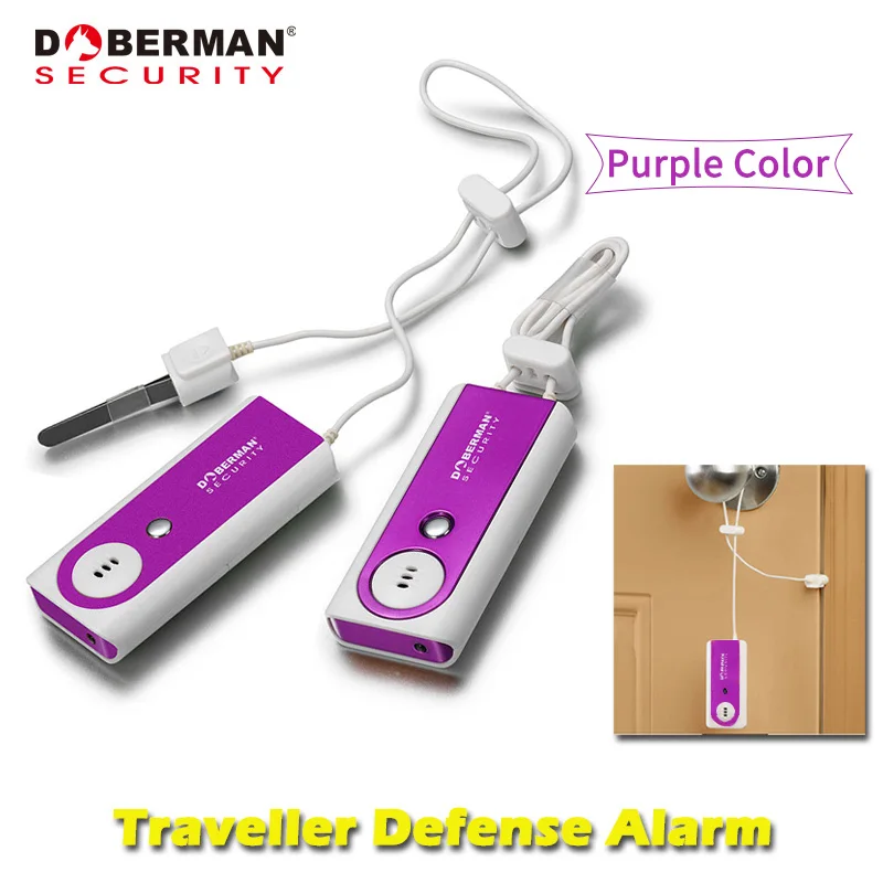 

Doberman Security Traveller Defense Alarm Purple Color Security Protection Portable Door Alarm with Flash Light Sensor Detector