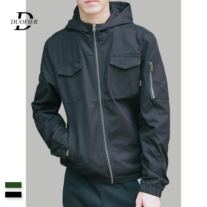 

2019 Autumn Mens Bomber Jackets Solid Zipper Hooded Baseball Coats Male New Hip Hop Street Thin Loose Pilot Jacket Multi-pocket