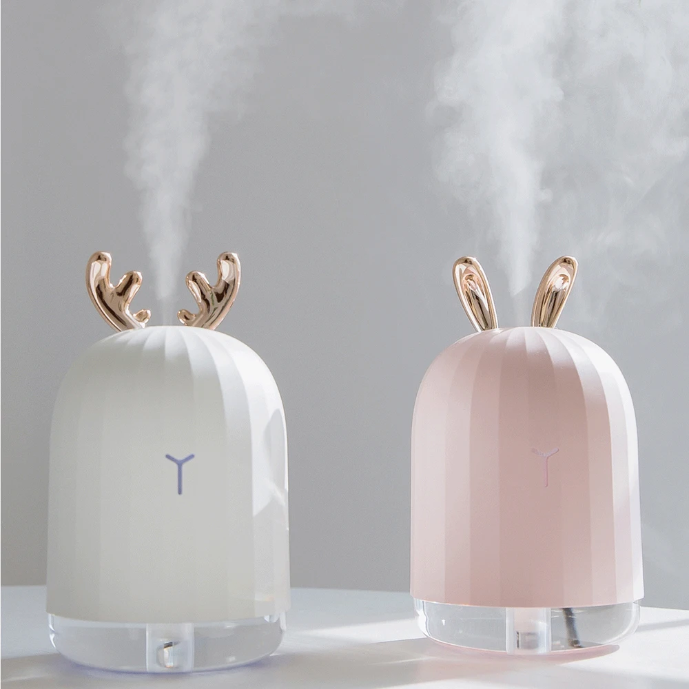 New Cute White Deer Pink Rabbit Air Humidifier Creative Cartoon USB Diffuser 220ML Charging Light Desktop Aroma  Diffuser