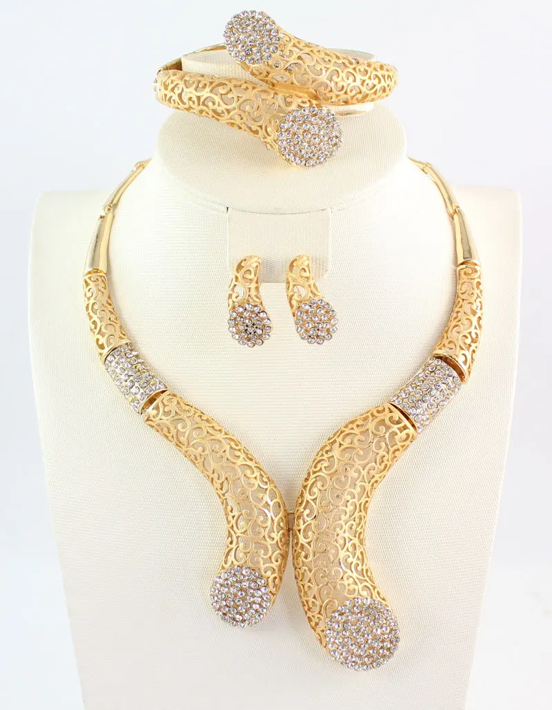 African Beads Jewelry Set Dubai Gold Color Crystal Women Wedding Party