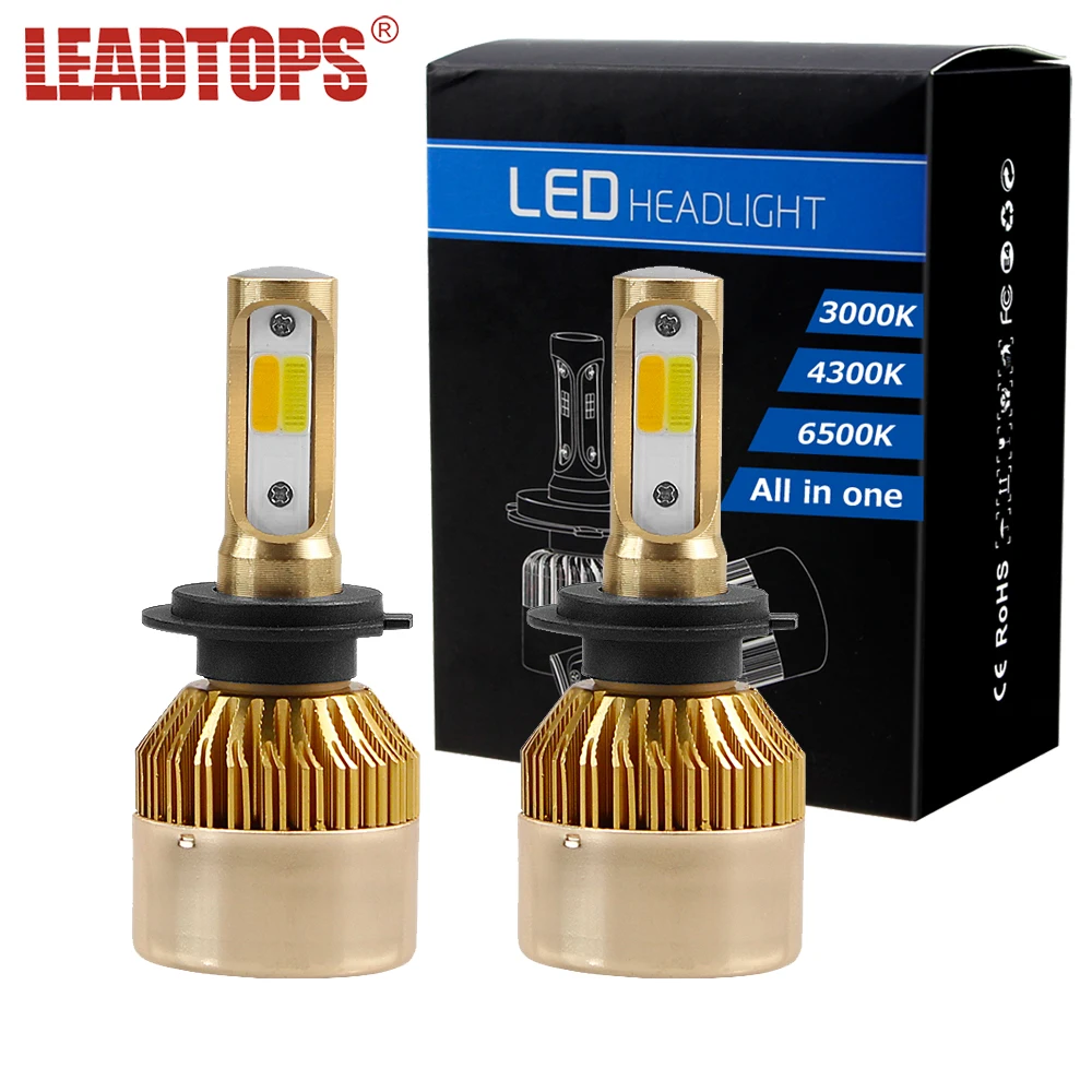LEADTOPS 3 цвета 1 H7 светодиодный головной фонарь 6000K 4300K 3000K Автомобильные фары H1 H3 H4 H8