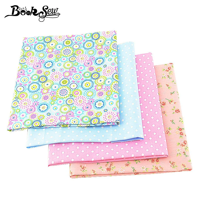 Booksew Stoffen Cotton Fabric 4PCS/lot 40cmx50cm Floral Dots Telas Patchwork Algodon Sewing Clothes Tissu Tilda Materials