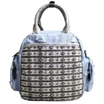 

2019 New Fashion Casual Rhinestone Small Blue Denim Backpack High Quality Women School Backpacks for Travel Jeans Bag