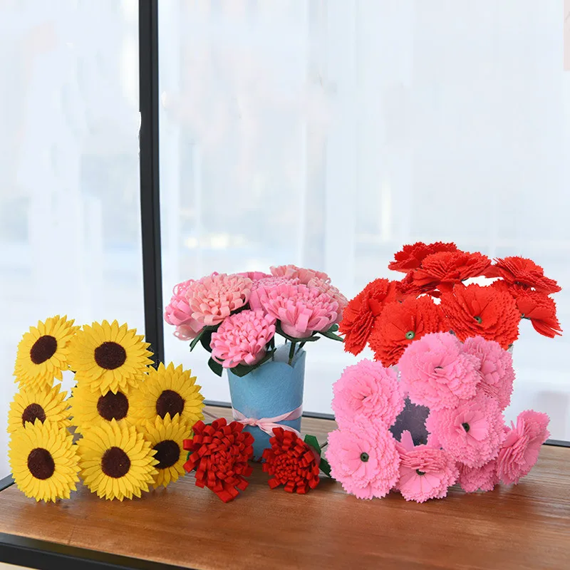 

1PCS Creative DIY Handmade Carnation FabricThanksgiving Flowers Potted Children Puzzle Making Materials Toys Kids Craft Kit