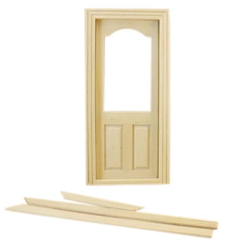 

Dollhouse Miniature Wooden Door Furniture Model DIY Unpainted Wood color