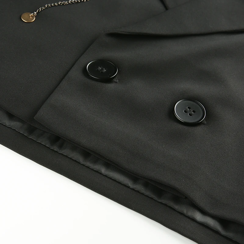 Sweetown черные короткие куртки и куртки на одной пуговице Женские Короткие рукава отложной воротник с широкой талией летняя куртка осень