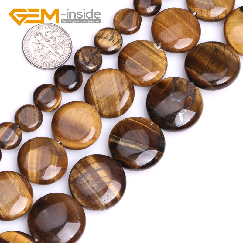 820mm Coin Yellow Natural Tiger Eye Gem Stones Beads For Jewelry