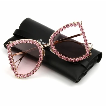 

Fashion Oversized cat eye Sunglasses Women Luxury Brand Designer Rhinestone crystal Sun Glasses Female Gradient Lens Shades