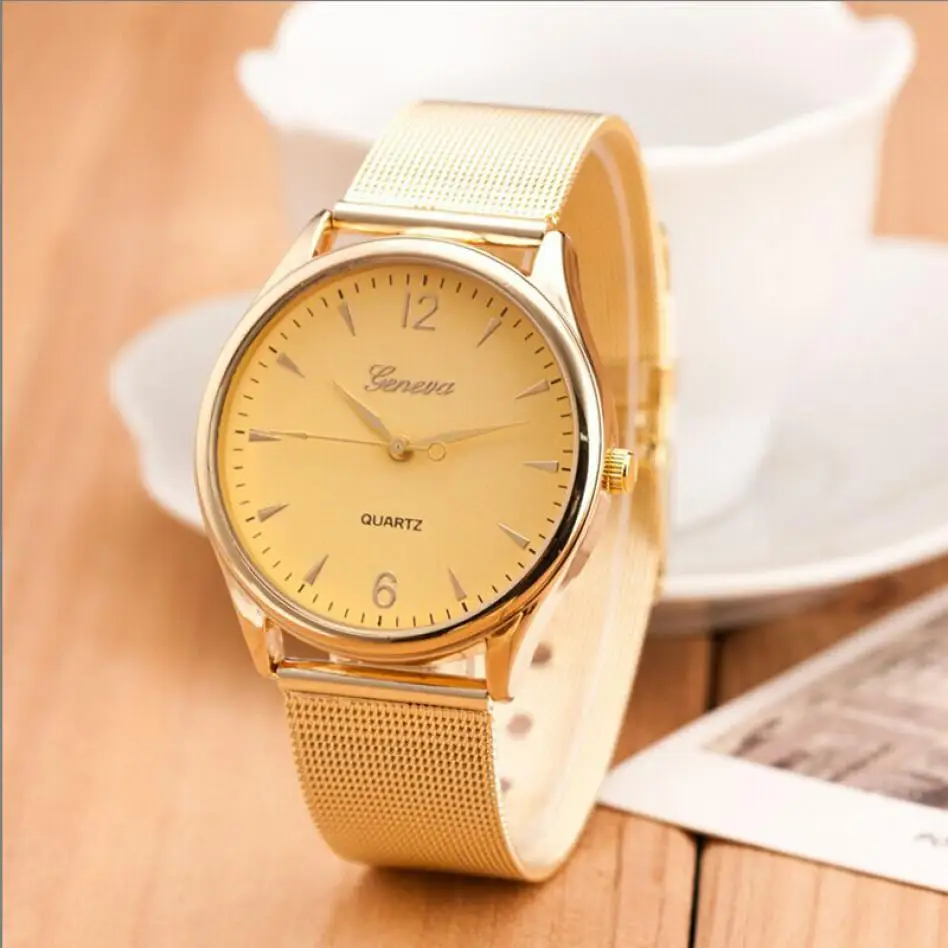 Горячая Распродажа 2018 товаров Модные женские классические золото Женева кварцевые Нержавеющая сталь наручные часы простые элегантные