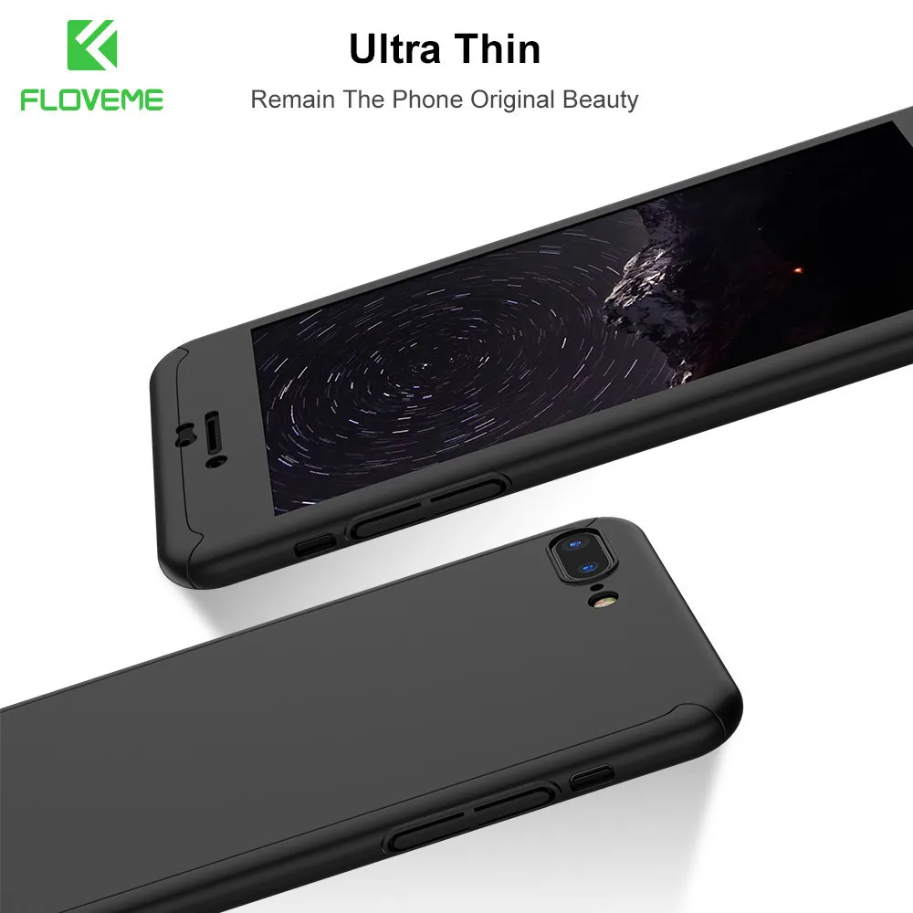FLOVEME Shockproof 360 Degree Full Coverage Case For iPhone 6 6S 7 8 Plus Cases Slim Hard Tempered Glass Gift |