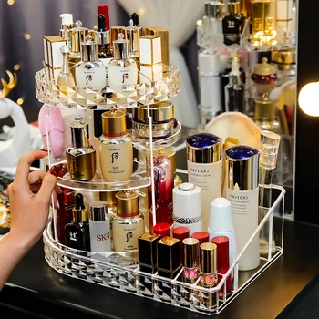 

Cute spinning rotating makeup organizer holder high quality L shape acrylic spinning rotate cosmetic storage orgaizer box C5012
