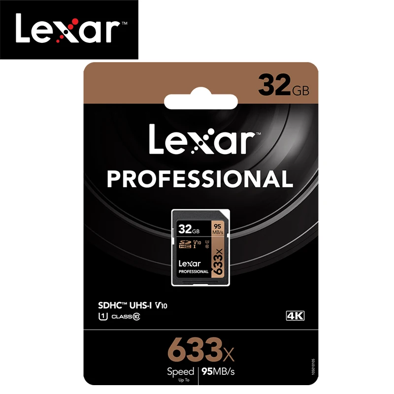 Lexar 633x32 ГБ, 64 ГБ, класс 10 SD карта SDHC/SDXC карты памяти SD карты 128 ГБ 512 г 95 МБ/с. для зеркальной однообъективной камеры/HD камера - Емкость: 32GB