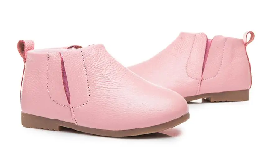 Обувь из натуральной кожи на плоской подошве для мальчиков и девочек; детские мягкие Модные ботильоны; цвет розовый, красный, белый, черный; размеры 21-30