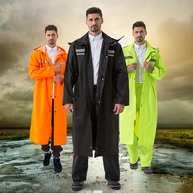 Skup 1pc długi wodoodporny mężczyźni płaszcz przeciwdeszczowy dorosłych lichy solid color odzież przeciwdeszczowa kobiety pasek odblaskowy płaszcz przeciwdeszczowy do uprawiania turystyki pieszej na zewnątrz YY053