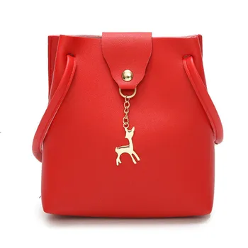 

Fashion Fawn Pendant Shoulder Bag Women's Pu Leather Solid Color Messenger Bag Tote