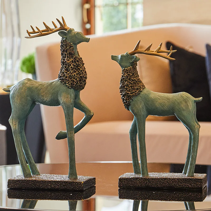 

2PCS American Creative Retro Deer Couple elk Ornaments Livingroom Desktop Resin Crafts Home Furnishings Christmas Decoration