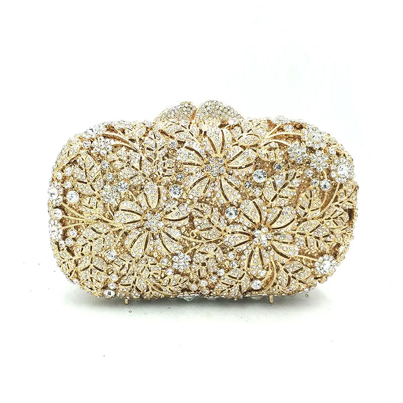 Женская вечерняя сумочка с бриллиантами, элегантный клатч с кристаллами, Роскошный кошелек для невесты, для свадебной вечеринки, сумочка, сумочка с цветами и кристаллами - Цвет: Color 3 gold