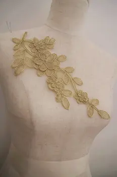 

gold lace applique, gold alencon lace applique, gold cord lace applique, 10 pcs