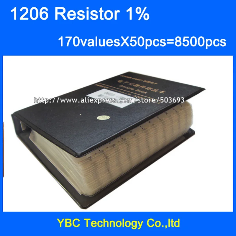 Бесплатная доставка 1206 SMD каталог с образцами резисторов 1% Допуск 170valuesx50pcs = 8500 шт. Резистор Комплект 0R ~ 10 м