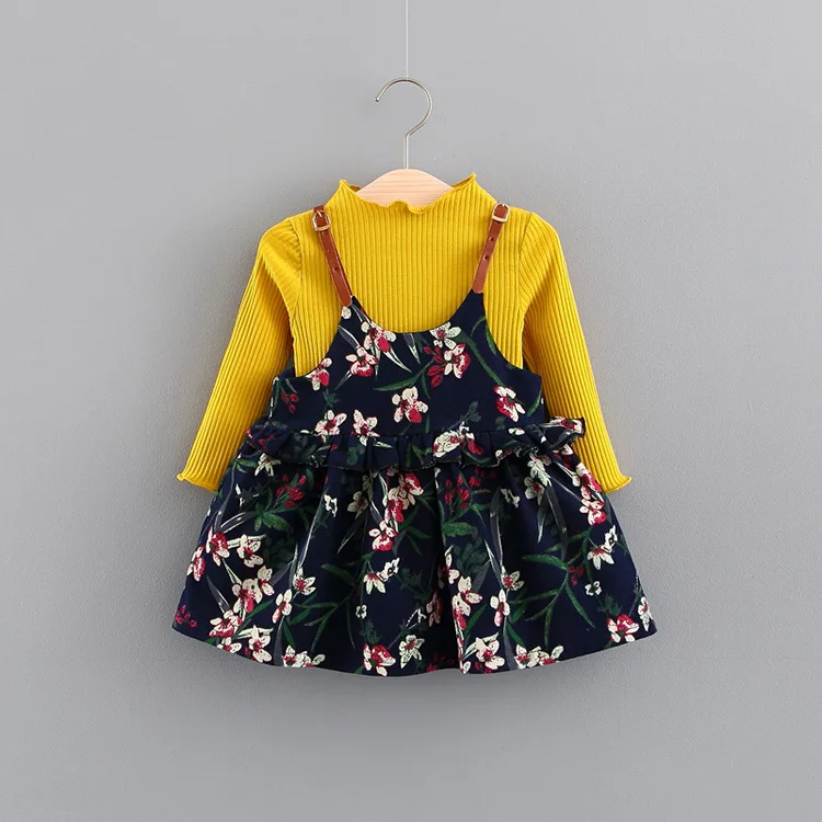 

2PCS Fashion Floral Baby Dress Cotton Long Sleeve Infant Dress Autumn Girls Clothing Dress