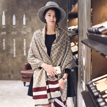 

warm scarves for women European style brand NEW all-match lattice fringe cashmere scarf lady winter double long shawl bandana