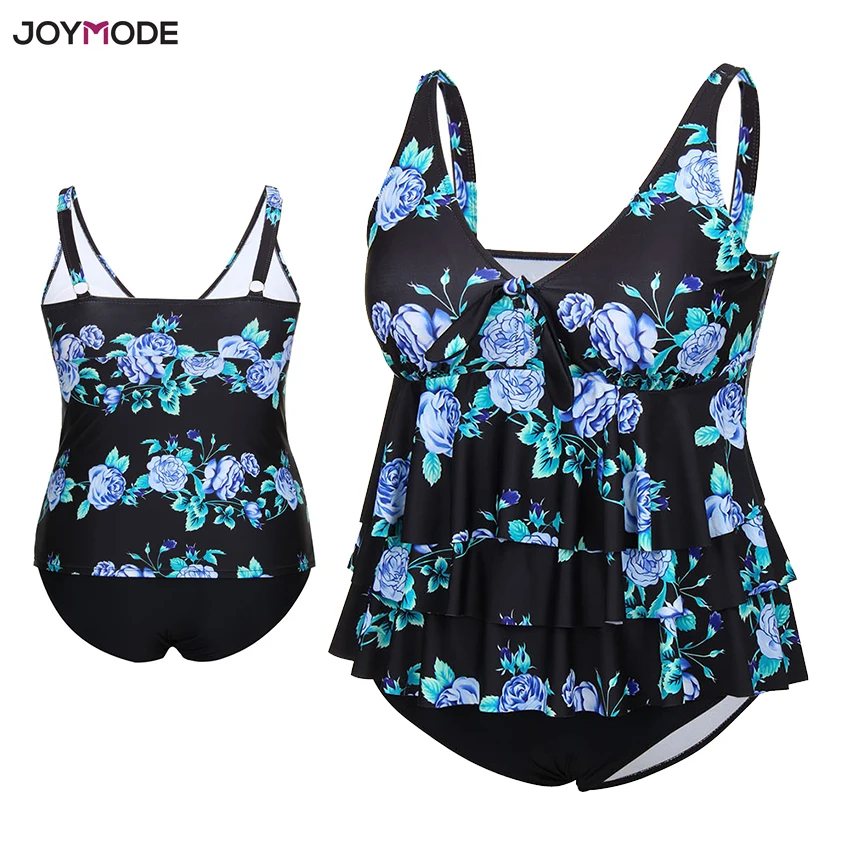 JOYMODE Two Piece Bikinis Swimwear Big Plus Size 4XL Women Fat Swimsuit Tankini Pad Swim Dress Bathing Suit 2018 Biquinis Mujer
