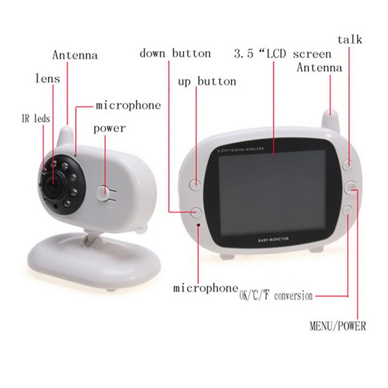 Video Baby Monitor Surveillance Security Camera Babys 2.4G Wireless With 3.5 Inches LCD 2 Way Audio Talk Night Vision