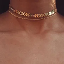 Collier ras du cou multi-flèche pour femmes, deux couches, couleur or, avion, arête de poisson, bijoux ras du cou