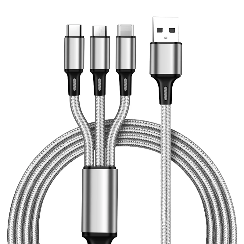 3 в 1 быстрая зарядка для samsung Usb Тип C usb кабель для зарядки и передачи данных для iphone для micro Usb провод 1 м зарядный шнур - Цвет: Серебристый