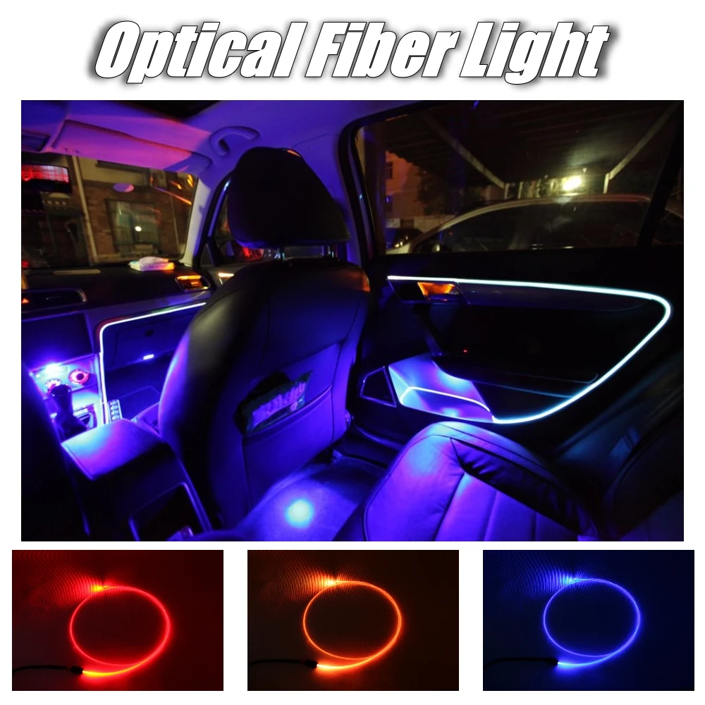 Car Interior Ambient Light 1 Meter long Universal Fit Decoration Strip For Car Door Roof Dashboard Optical Fiber Light 4