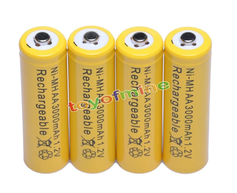 

4x AA 3000mAh 2A 1.2 V Ni-MH Yellow Rechargeable Battery Cell for MP3 RC Toys