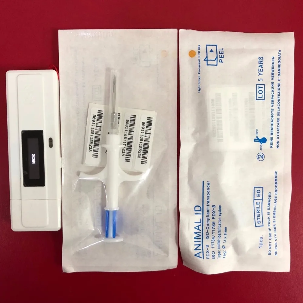 

Free Shipping x100pcs Pet Microchips 1.4*8mm ISO11784/785 FDX-B cat dog,snake syringe+ 1 reader