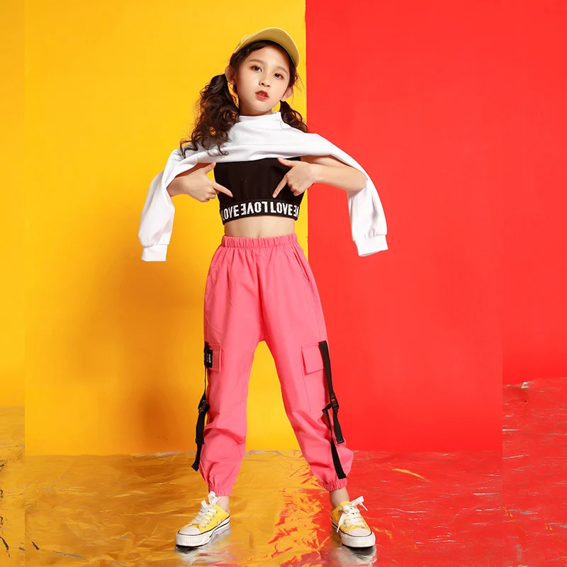 

Kids Hip Hop Clothing Outfits for Girls White Coat Crop Tank Tops Jogger Pants Jazz Dance Costumes Ballroom Dancing Streetwear