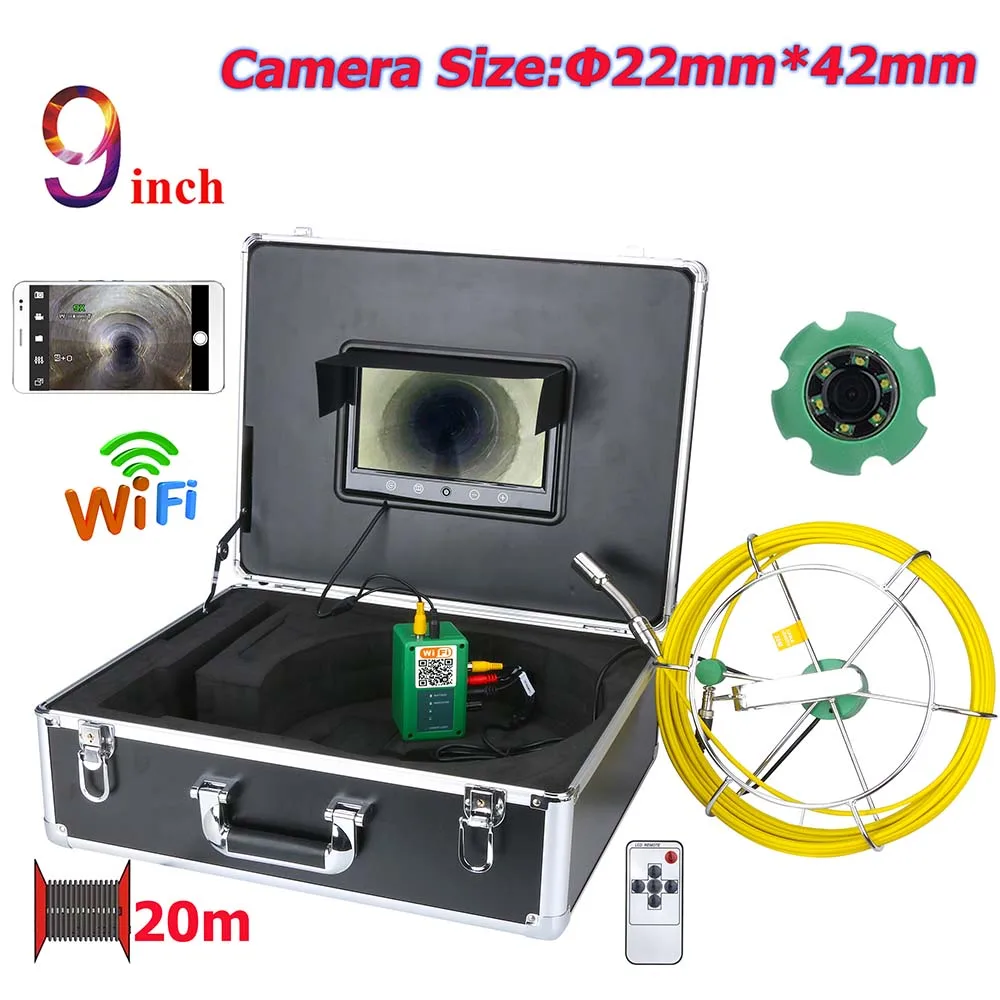 

9 inch WiFi Wireless 22mm Industrial Pipe Sewer Inspection Video Camera System IP68 Waterproof 1000 TVL Camera 20M/30m/40m/50m