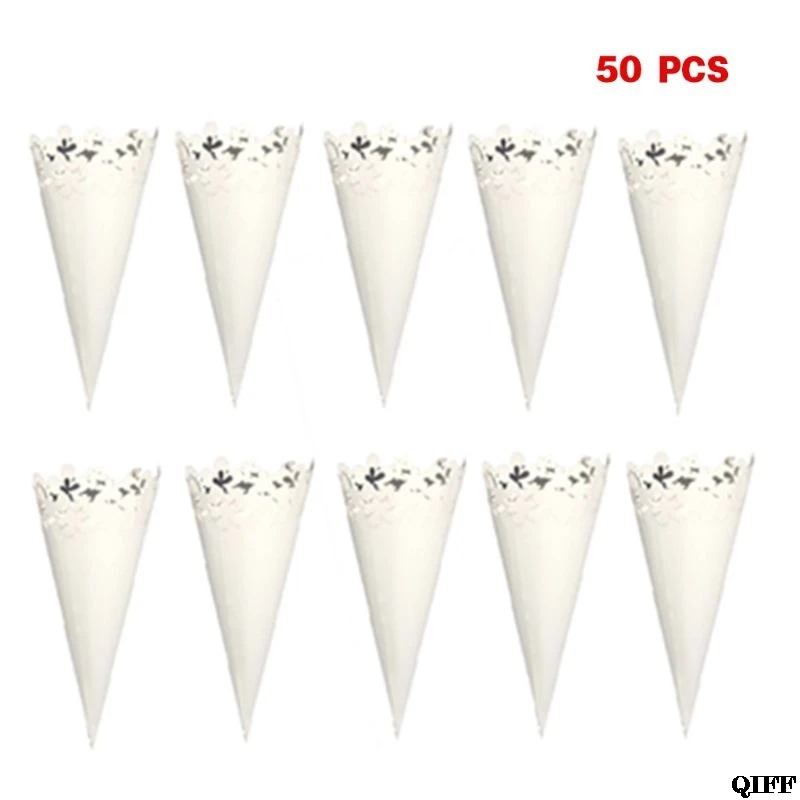 

Drop Ship&Wholesale 50pcs Laser Cut Petal Lace Laying Candy Wedding Party Favors Confetti Cones Paper Cone Decoration APR28