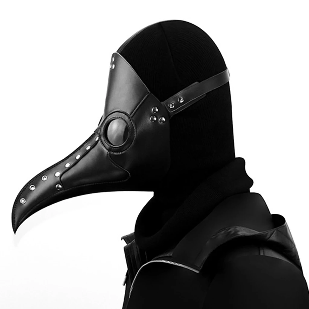 Black PU Leather Plague Doctor Bird Mask Long Nose Beak Scary Party Steampunk Cosplay Props